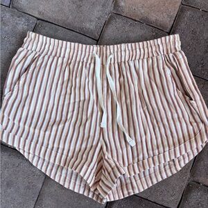 Billabong Cream and Brown Striped Drawstring Athletic Shorts